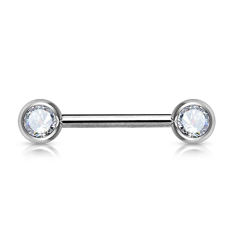 316L Surgical Steel White CZ Ball Gem Nipple Ring Barbell