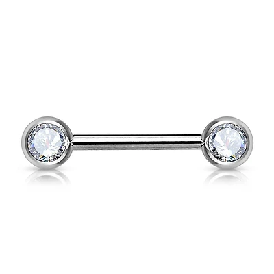 316L Surgical Steel White CZ Ball Gem Nipple Ring Barbell