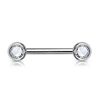 316L Surgical Steel White CZ Ball Gem Nipple Ring Barbell