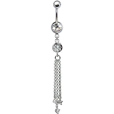 316L Surgical Steel White CZ Gem Chain Diamond Dangle Belly Ring