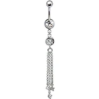 316L Surgical Steel White CZ Gem Chain Diamond Dangle Belly Ring