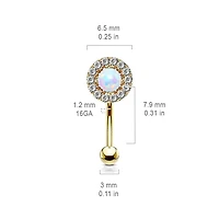 316L Surgical Steel White CZ Gem Cluster & White Opal Curved Barbell