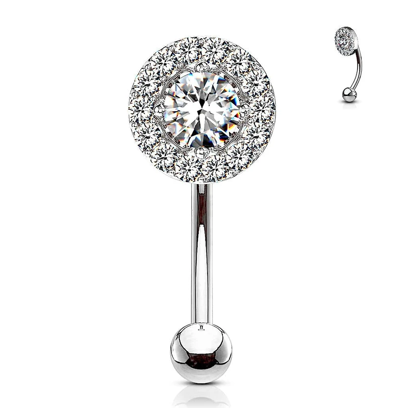 316L Surgical Steel White CZ Gem Cluster Curved Barbell