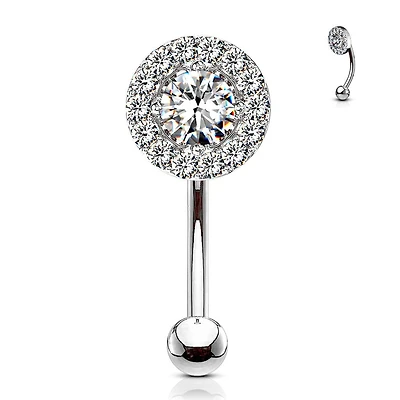 316L Surgical Steel White CZ Gem Cluster Curved Barbell