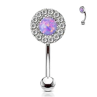 316L Surgical Steel White CZ Gem Cluster & Purple Opal Curved Barbell