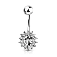 316L Surgical Steel White CZ Sun Stud Belly Ring