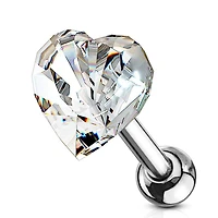 316L Surgical Steel White Heart Crystal Helix Barbell