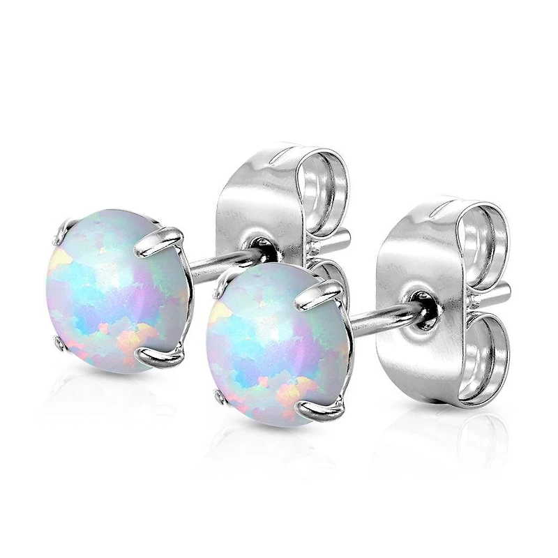 Pair of 316L Surgical Steel White Opal Earrings Studs