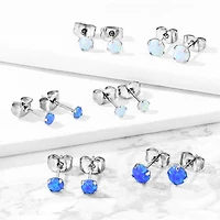 Pair of 316L Surgical Steel White Opal Earrings Studs