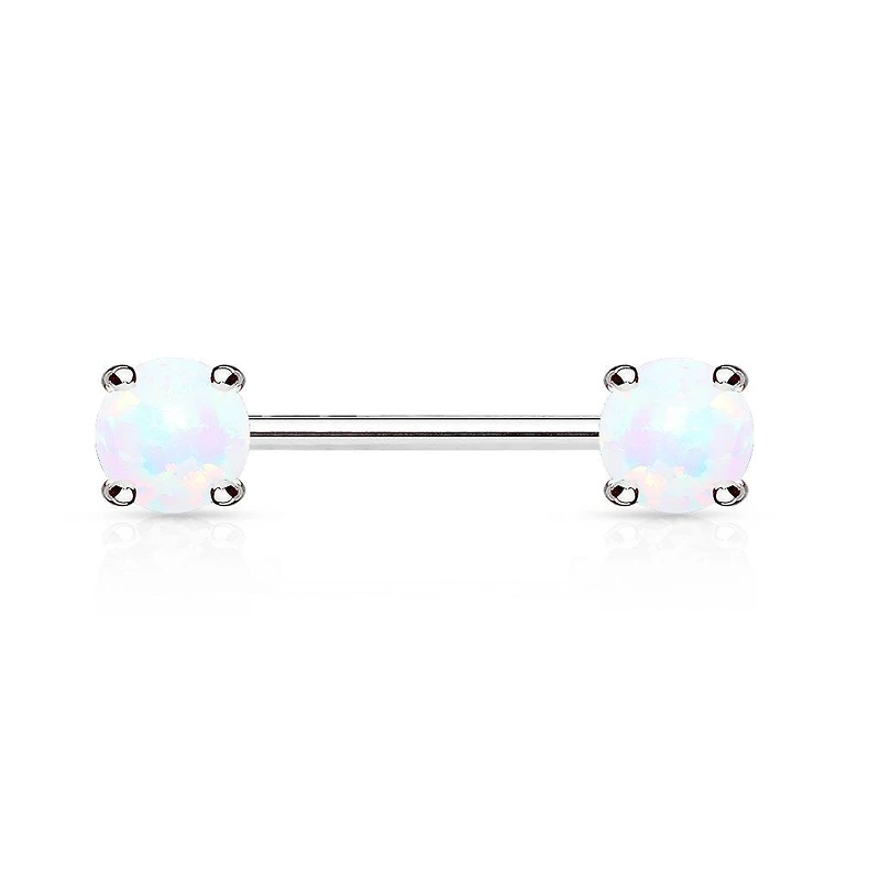 316L Surgical Steel White Opal Gem Prong Set Nipple Ring Barbell