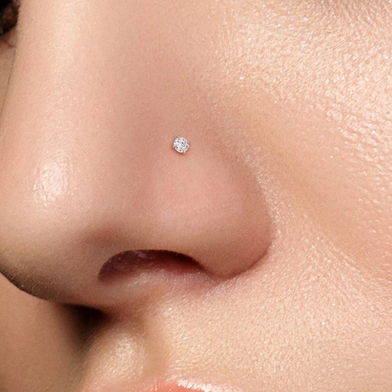 316L Surgical Steel White Round CZ Prong Gem Ball End Nose Ring Stud