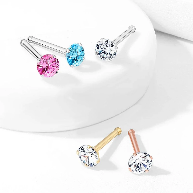 316L Surgical Steel White Round CZ Prong Gem Ball End Nose Ring Stud