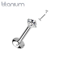 Implant Grade Titanium White CZ Gem Internally Threaded Concave Flat Back Labret