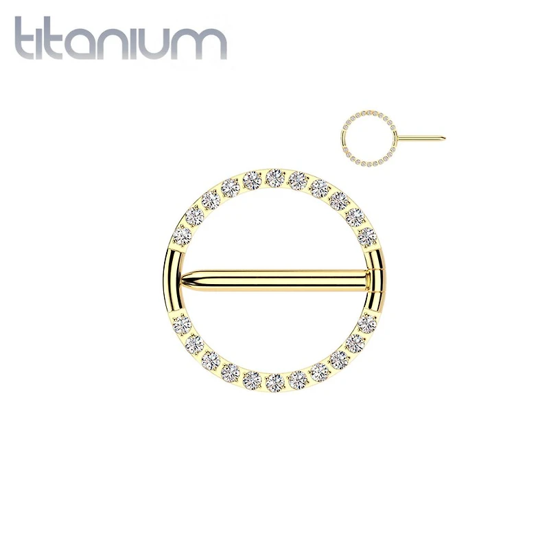 Implant Grade Titanium Gold PVD White CZ Hinged Clicker Nipple Shield