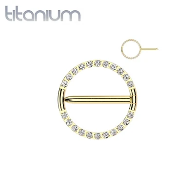 Implant Grade Titanium Gold PVD White CZ Hinged Clicker Nipple Shield