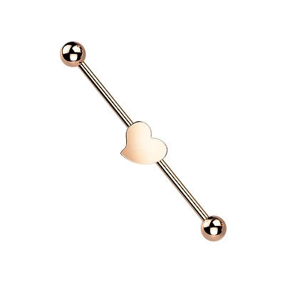 316L Surgical Steel Rose Gold PVD Flat Fixed Heart Shape Industrial Barbell