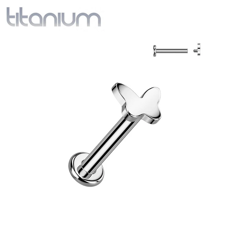 Implant Grade Titanium Dainty Minimal Butterfly Internally Threaded Flat Back Labret