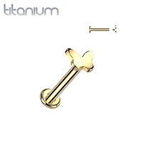Implant Grade Titanium Gold PVD Dainty Minimal Butterfly Internally Threaded Flat Back Labret