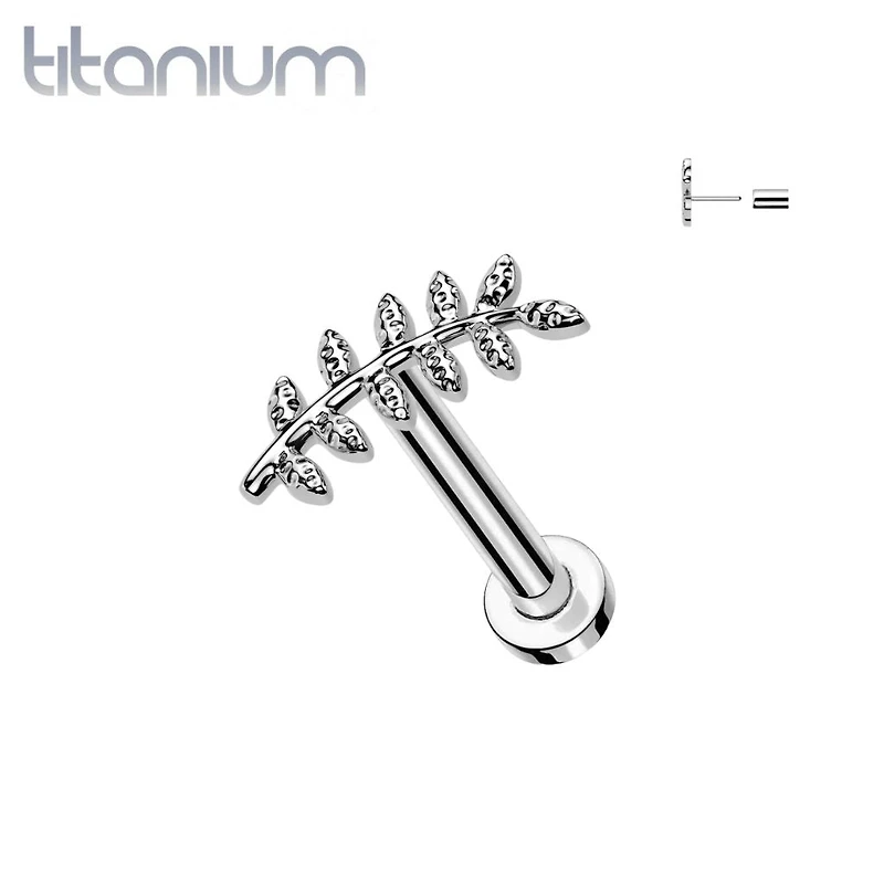 Implant Grade Titanium Curved Textured Leaf Push In Threadless Labret With Flat Back