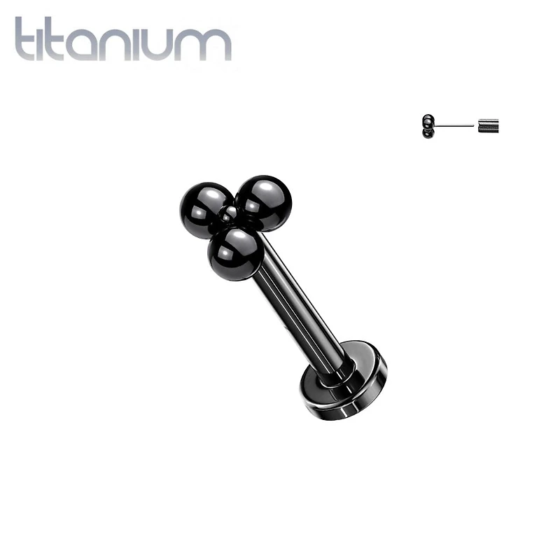 Implant Grade Titanium Threadless Push In Tragus/Cartilage Black PVD Trillium Labret Stud