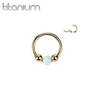 Implant Grade Titanium Gold PVD White Opal Ball Hinged Clicker Hoop