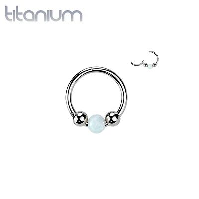 Implant Grade Titanium White Opal Ball Hinged Clicker Hoop
