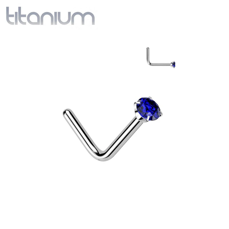 Implant Grade Titanium Blue CZ L Shape Nose Stud