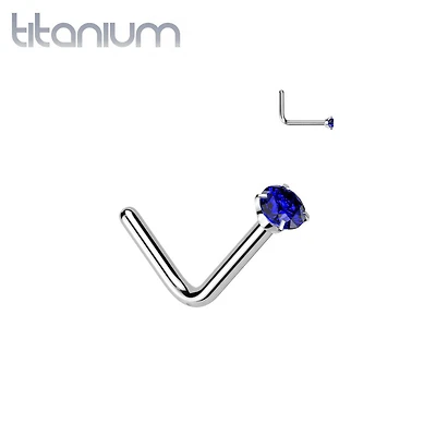 Implant Grade Titanium Blue CZ L Shape Nose Stud