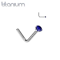 Implant Grade Titanium Blue CZ L Shape Nose Stud