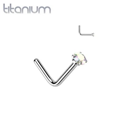 Implant Grade Titanium Aurora Borealis CZ L Shape Nose Stud