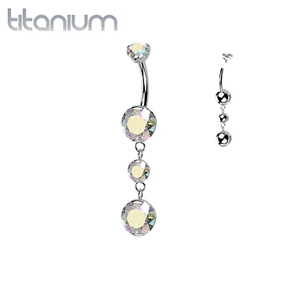 Implant Grade Titanium Aurora Borealis CZ Internally Threaded Multi Gem Dangle Belly Ring