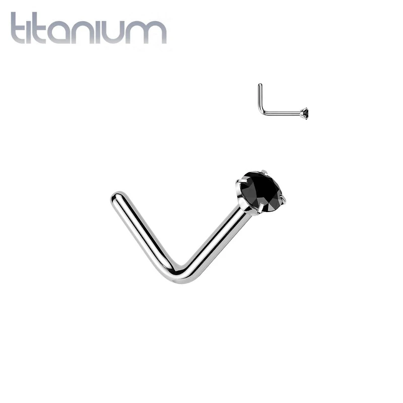Implant Grade Titanium Black CZ L Shape Nose Stud