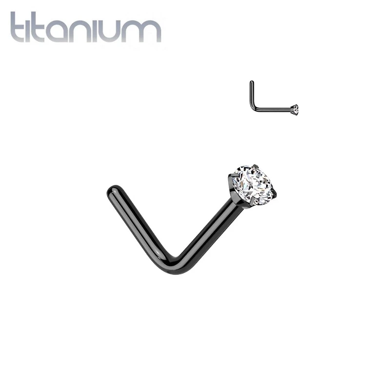 Implant Grade Titanium Black PVD White CZ L Shape Nose Stud