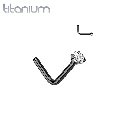 Implant Grade Titanium Black PVD White CZ L Shape Nose Stud