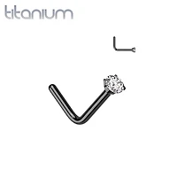 Implant Grade Titanium Black PVD White CZ L Shape Nose Stud