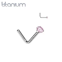 Implant Grade Titanium Pink CZ L Shape Nose Stud
