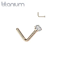 Implant Grade Titanium Rose Gold PVD White CZ L Shape Nose Stud