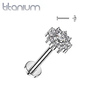 Implant Grade Titanium White CZ Flower Internally Threaded Flat Back Labret