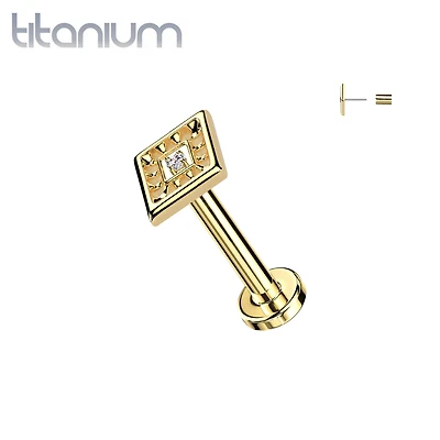 Implant Grade Titanium Gold PVD White CZ Evil Eye Diamond Shaped Threadless Labret With Flat Back