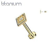 Implant Grade Titanium Gold PVD White CZ Evil Eye Diamond Shaped Threadless Labret With Flat Back