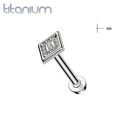 Implant Grade Titanium White CZ Evil Eye Diamond Shaped Threadless Labret With Flat Back