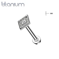Implant Grade Titanium White CZ Evil Eye Diamond Shaped Threadless Labret With Flat Back
