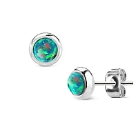 Pair of 6mm Bezel Green Opal Surgical Steel Stud Earrings