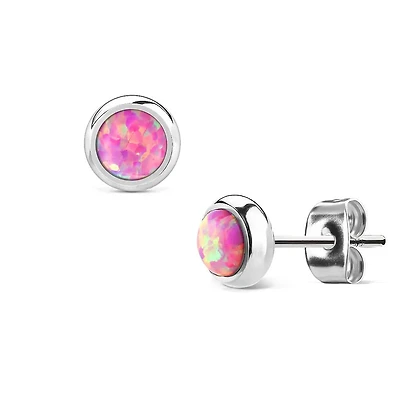 Pair of 6mm Bezel Opal Surgical Steel Stud Earrings