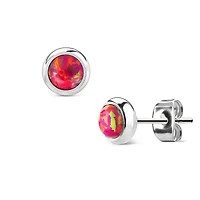 Pair of 6mm Bezel Red Opal Surgical Steel Stud Earrings