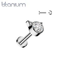 Implant Grade Titanium White CZ Cat Internally Threaded Flat Back Labret