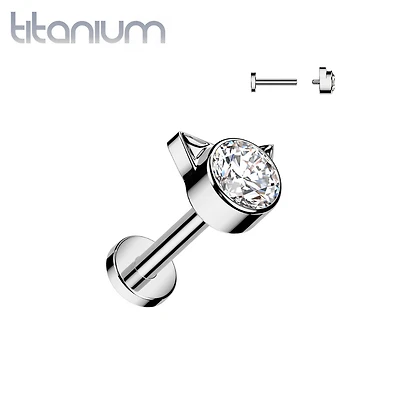 Implant Grade Titanium CZ Cat Internally Threaded Flat Back Labret