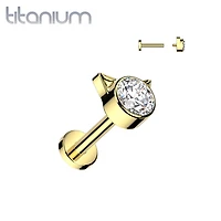 Implant Grade Titanium Gold PVD White CZ Cat Internally Threaded Flat Back Labret