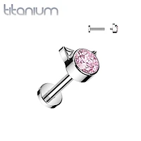 Implant Grade Titanium Pink CZ Cat Internally Threaded Flat Back Labret