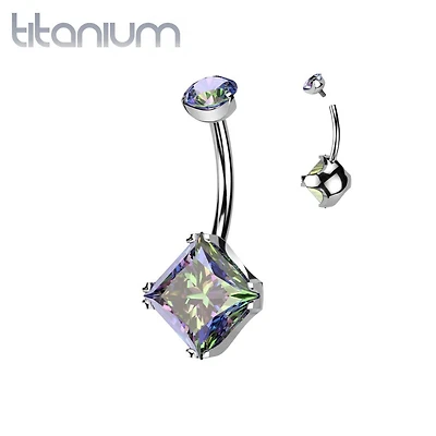 Implant Grade Titanium Vitrail Medium CZ Simple Square Gem Belly Ring